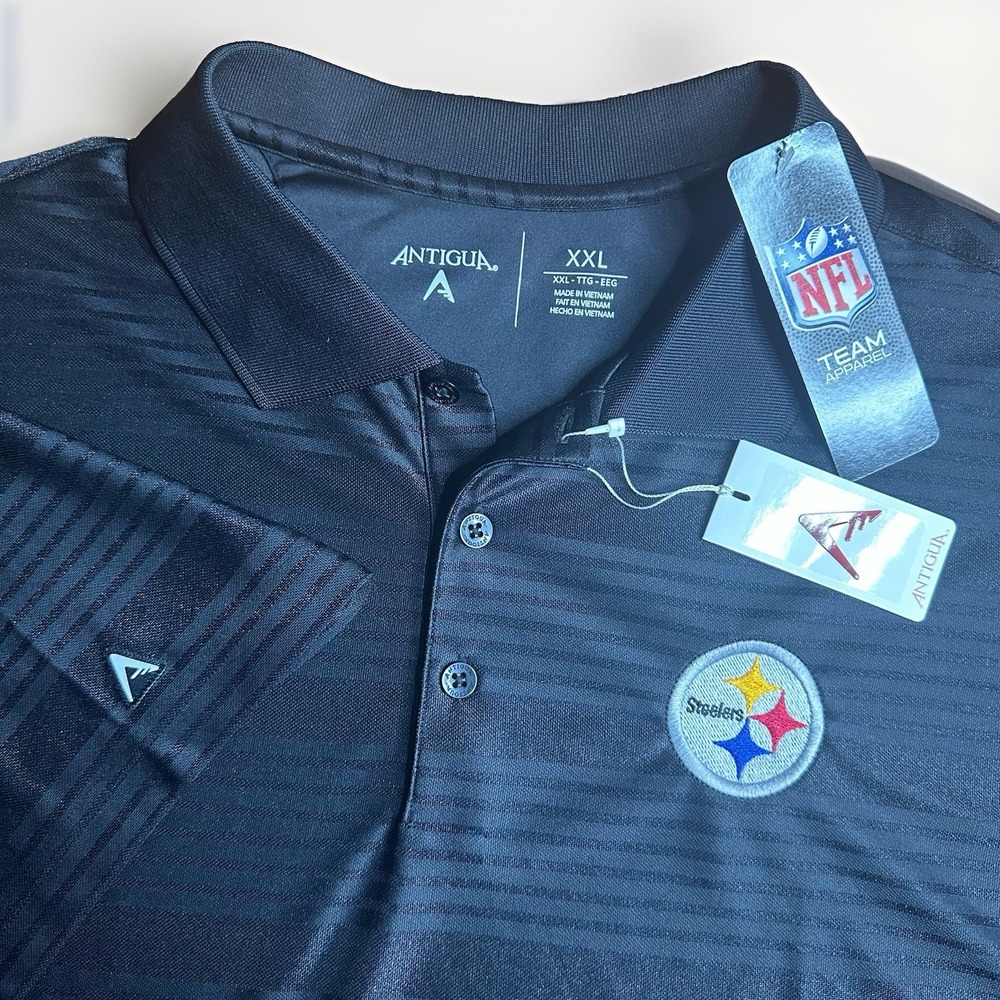 NEW Antigua Pittsburgh Steelers NFL Team Apparel Polo Shirt Mens XXL Black Logo